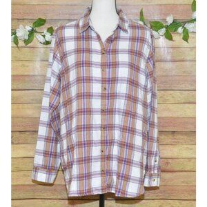 Jachs Girlfriend Ladies Plaid Flannel Button Front Shirt Top Size L Pockets Soft